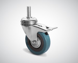 Zestaw kołowy skrętny z trzpieniem z hamulcem fi 100 mm - nośność 65 kg - koło z oponą gumową