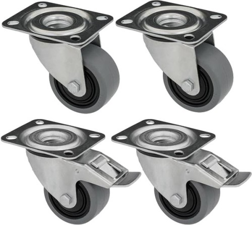 Koła skrętne z pełnej gumy - fi 200 mm - 2x skrętne z hamulcem 2x skrętne - KOMPLET