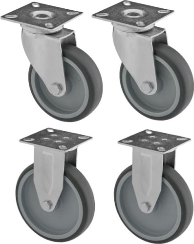 Koła z termoplastycznej gumy - fi 100 mm - 2x skrętne 2x stałe - KOMPLET