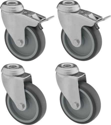 Koła z termoplastycznej gumy z otworem - fi 50 mm - 2x skrętne 2x skrętne z hamulcem - KOMPLET