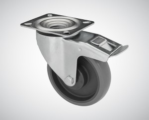 Zestaw kołowy skrętny z hamulcem fi 160 mm - nośność 200 kg - koło z termoplastycznej gumy