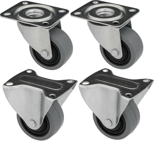 Koła skrętne z pełnej gumy - fi 125 mm - 2x skrętne 2x stałe - KOMPLET