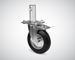 Zestaw kołowy skrętny z trzpieniem fi 200 mm z hamulcem - nośność 230 kg - trzpień 45x120 mm - koło z oponą gumową