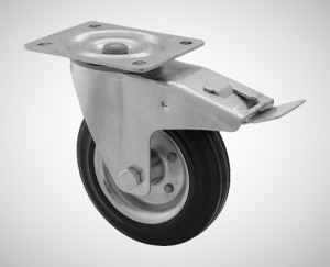 Zestaw kołowy skrętny z hamulcem fi 200 mm - nośność 230 kg - koło z oponą gumową