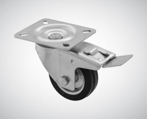 Zestaw kołowy skrętny z hamulcem fi 80 mm - nośność 50 kg - koło z oponą gumową
