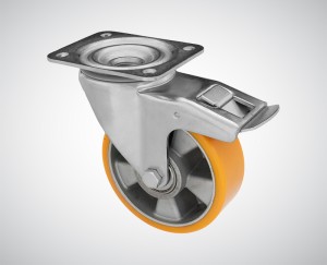 Zestaw kołowy skrętny aluminiowy z hamulcem fi 200 mm - nośność 500 kg - wzmocniony - koło z poliuretanu