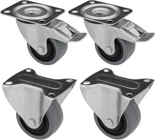 Koła skrętne z pełnej gumy - fi 160 mm - 2x skrętne z hamulcem 2x stałe - KOMPLET