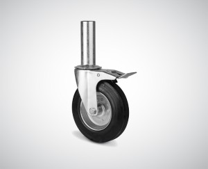 Zestaw kołowy skrętny z trzpieniem fi 200 mm z hamulcem - nośność 230 kg - trzpień 45x130 mm - koło z oponą gumową
