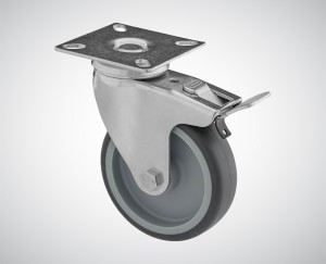 Zestaw kołowy skrętny z hamulcem fi 50 mm - nośność 40 kg - koło z termoplastycznej gumy