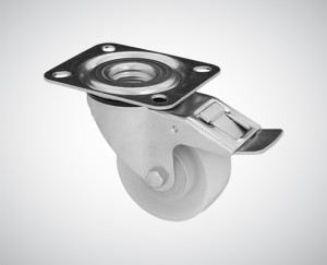 Zestaw kołowy skrętny z hamulcem fi 125 mm - nośność 150 kg - koło poliamidowe