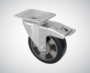 Zestaw kołowy skrętny z hamulcem fi 160 mm - nośność 350 kg - koło z elastycznej gumy