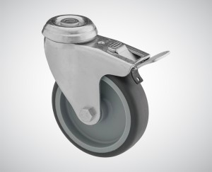 Zestaw kołowy skrętny z otworem z hamulcem fi 50 mm - nośność 40 kg - koło z termoplastycznej gumy