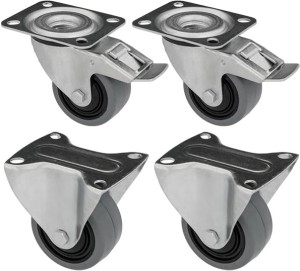 Koła skrętne z pełnej gumy - fi 125 mm - 2x skrętne z hamulcem 2x stałe - KOMPLET